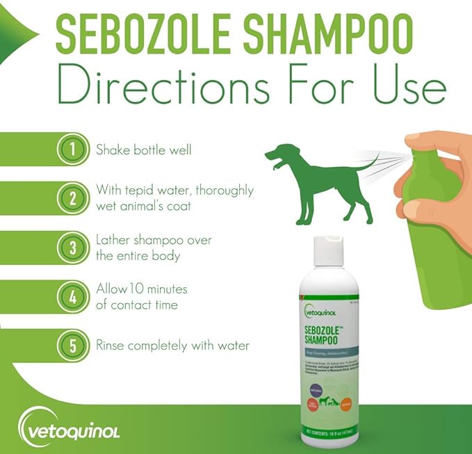 Vetoquinol Sebozole Shampoo - Deep Cleansing Shampoo for Dogs, Cats & Horses - Gentle Formula with Effective Ingredients for Routine Use - Sulfate-Free & Liquid Form - 16oz