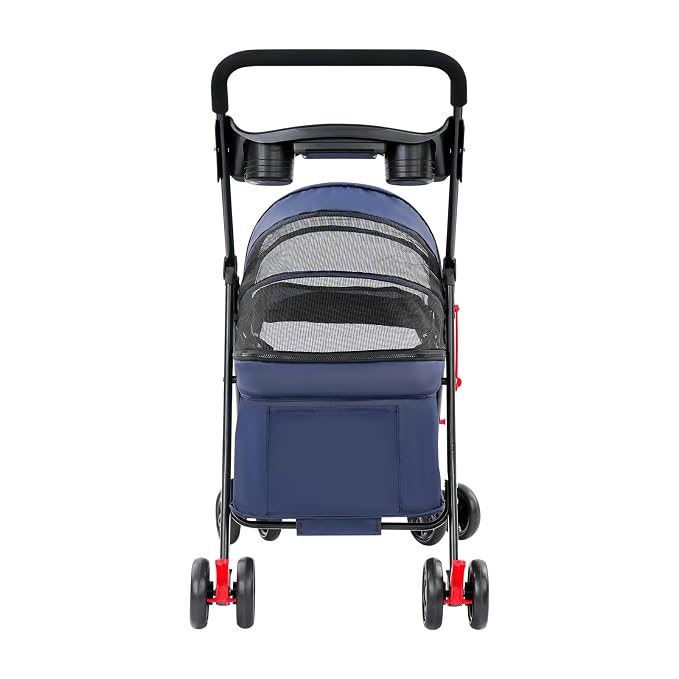 Foldable Pet Stroller Cart for Small Medium Dogs Cats, 40lbs Capacity Pet Travel Cart with 360° Swivel Front Wheels, Breathable Mesh Travel Pet Carrier with Cup Holder(Navy Blue)