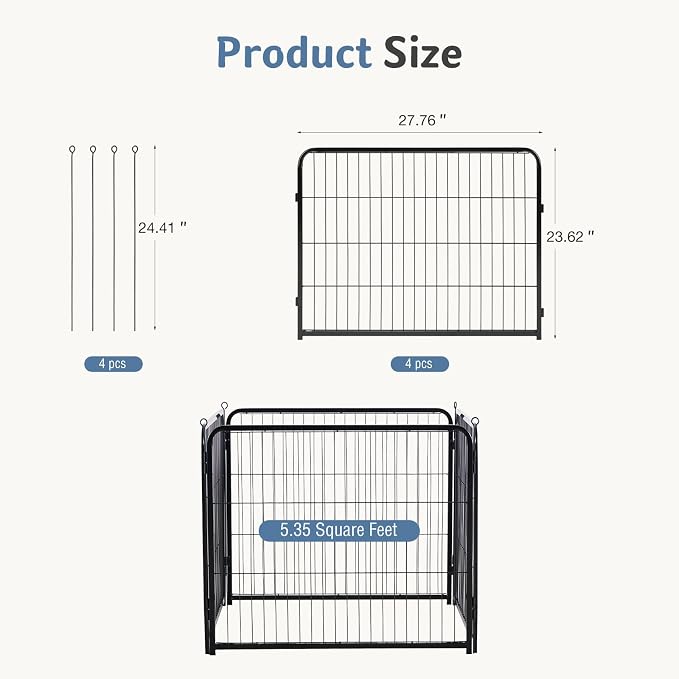 DUMOS Dog Playpen 24 Inch 4 Panels Indoor Outdoor Metal Pet Fence | Foldable Dog Play Pen with Door, Portable Exercise, RV Camping, Puppy Small Dogs