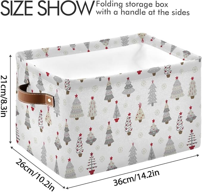 Christmas Tree Gray Storage Basket Fabric Kitchen Baskets Winter Snowflake White Grey Open Home Storage Bins Boxes Foldable Organizer Bag for Book Shelf Closet Baskets 16×12×8 Inches 2 Pack