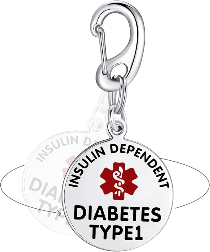 Divoti Type 1 Diabetes (T1D) Medical Alert Bag Tag with Quick Clip | 1.25" Insulin Dependent Emergency ID | Hand-Polished Stainless Steel, Dual-Sided Pre-Engraved for Backpacks, Purses & Medical Bags