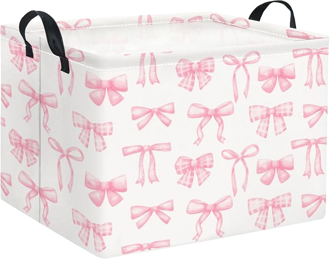 Rectangular Kids Basket Baby Girl Basket Fabric Storage Bin Organizer Box Room Decor(Beautiful Bowknot)