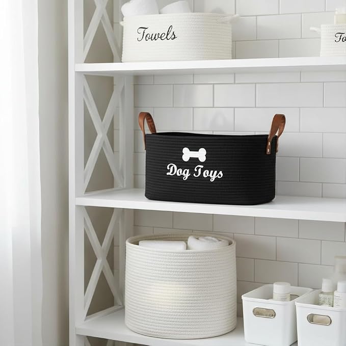 Morezi Dog toy basket, 16.5"x10.6"x 7.5" puppy toy basket bins, pet organizer, laundry basket storage bin - Perfect for organizing toys, blankets, leashes, coat and stuff - Black