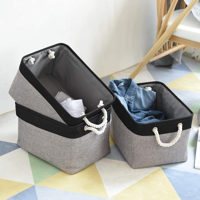 Storage Basket for Organizing- 16x12x8 inch 1 Pack Fabric Storage Cubes, Bins for Organization for Shelves Organizer Gift Laundry Cloth Toy (Grey & Black)