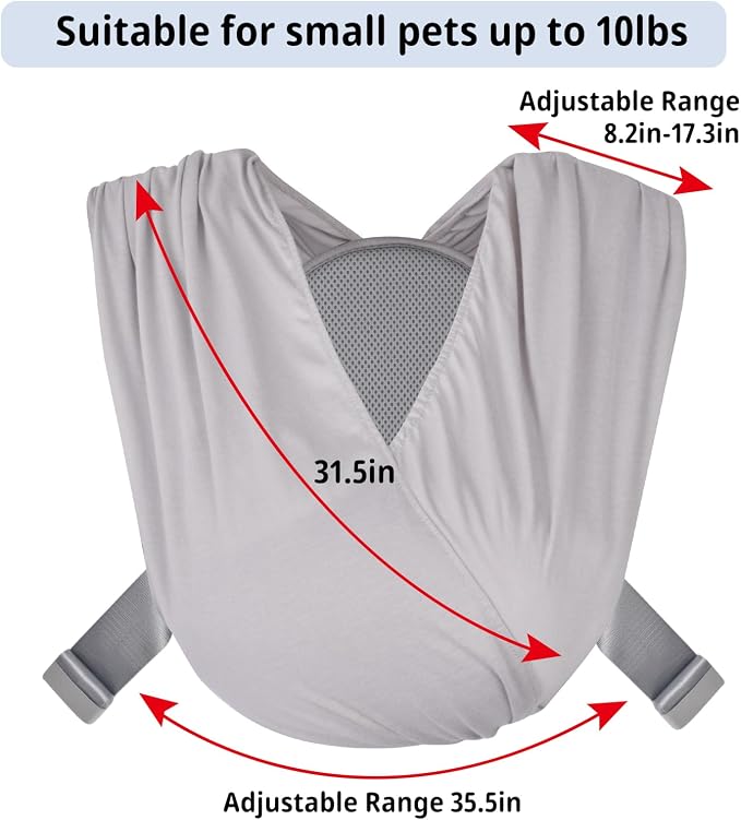 Swaddle Dog Sling Carrier for Small Dogs, Front Pet Sling Carrier Chest,Hands Free Adjustable Cat Sling Carrier Soft Cotton Reducing Pain Puppy Sling Carrier for Small Pet Up to 10lb (Light Gray)