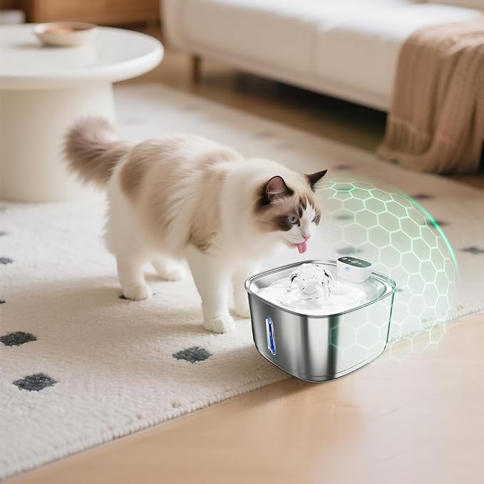 Pawinner Cat Water Fountain Cordless with 2 Filters & 2 Sponges, 108oz/3.2L Wireless Pet Water Fountains for Cats, Ultra Quiet Pump, Battery Operated Cat Drinking Fountain with Motion Sensor