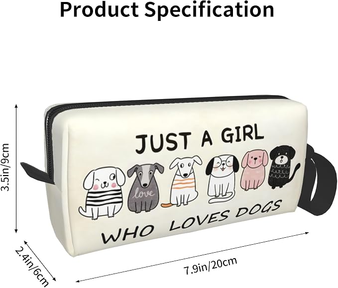 Cute Dog Lover Girl Makeup Bag for Women with Wrist Strap | Durable 600D Oxford Fabric Cosmetic Organizer,Compact Travel Pouch with Handle for Gym & Daily Use