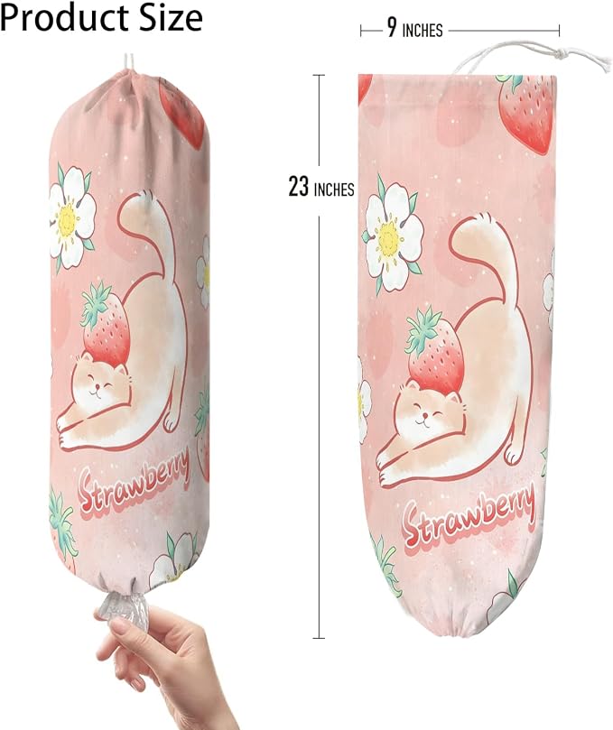Plastic Bag Holder, Wall Mount Plastic Bag Organizer Dispenser Reusable Grocery Bag Organizer for Home Kitchen(Strawberry)
