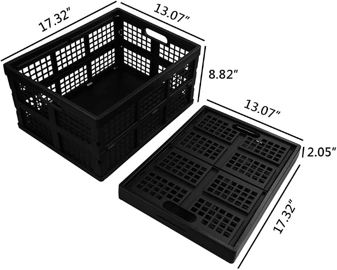 Collapsible Storage Crates, 3-Pack Folding Baskets, 30 L, Black | Space-Saving Fold-Flat Design, Stackable Plastic Organizer Bins for Home, Car, Garage