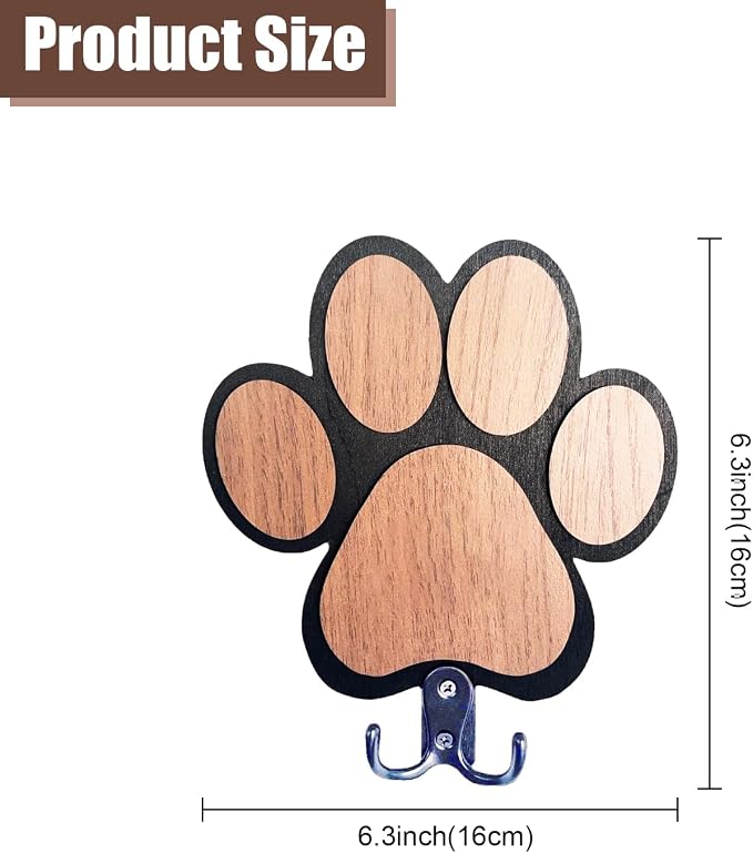Custom Wood Dog Leash Holder, Personalized Cat Themed Key Holder and Dog Stuff Organizer, Wall Mount Pet Leash Holder with Double Hooks, Customized Names (Custom)