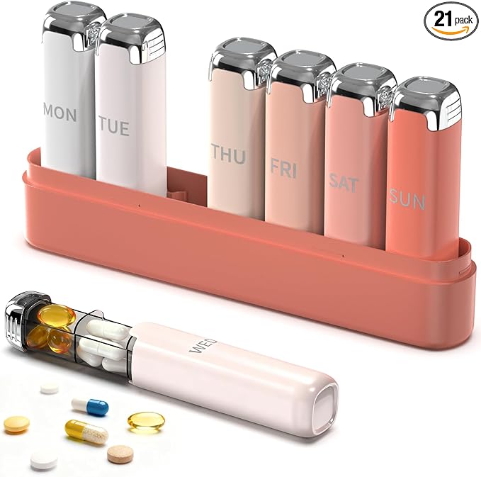 Weekly Pill Organizer 3 Times A Day, 7 Day Travel Pill Box, Pink | Pill Organizer 3X a Day for Women, Compact And Portable, Detachable Daily Compartments For Vitamins And Supplements