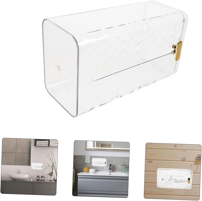 GLEAVI Box Wall Mounted Tissue Holder Transparent Bathroom Tissue Storage Box Towel Dispenser Multi Functional Napkin Organizer for Kitchen and Toilet Space Saving