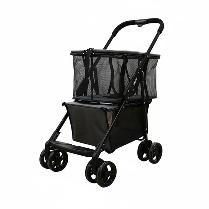 Generic Foldable Cart Utility Shopping Pet Carrier Rolling Trolley with Detachable Crate and Easy Steering Wheels Metal and Oxford Cloth Suitable, Gray, New Gray, Two-Way Hand Cart