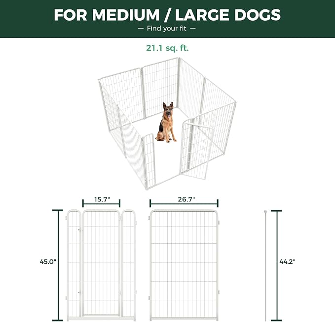 FXW Homeplus Indoor Dog Playpen with Fence-to-Wall Anchors, 45" H, 8 Panels | Calm Indoor Play Area, 4 Wall Anchors for Flexible Boundaries, for Large Dogs, Patented
