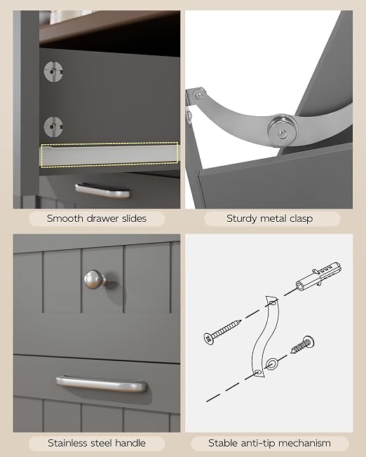 Betterhood Double Tilt Out Trash Cabinet with Power Outlet,Wooden Hidden Garbage Can Holder with a Big Storage Drawers for Kitchen, Living Room, Laundry, Grey