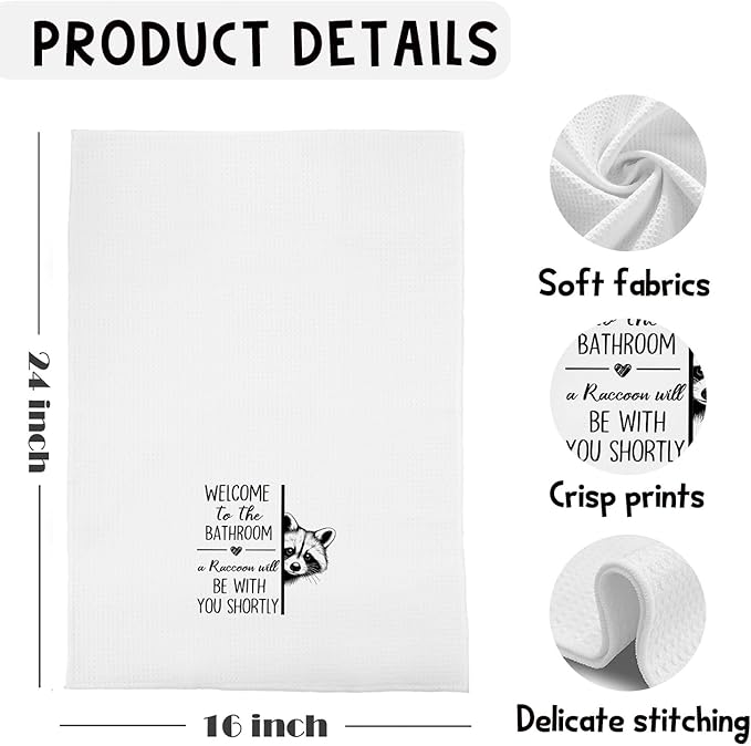 Funny Raccoon Bathroom Hand Towels, Raccoon Gifts for Women Men, Dog Lover Gifts Decorative Hand Towels for Bathroom Washroom Toilet Restroom, 16x24 Inches