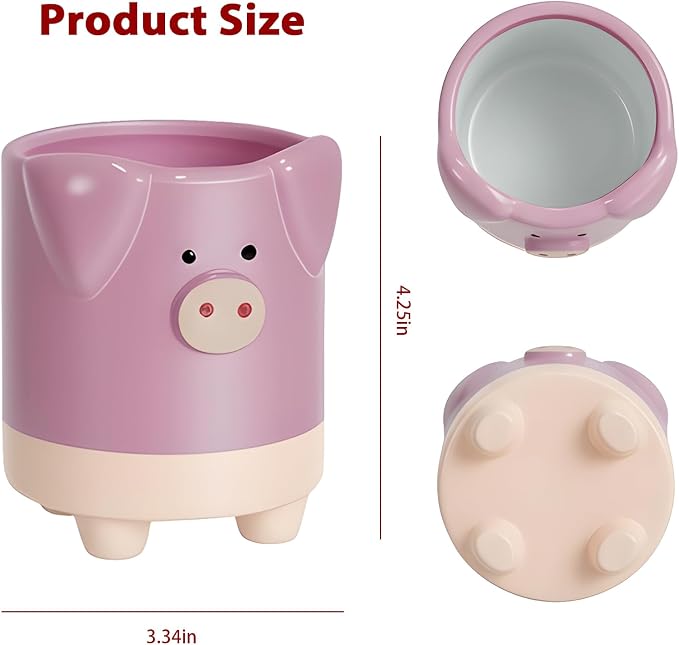 Ceramic Pink Pig Shaped Pen Pencil Holder for Desk Decoration Accessories Pig Decor Makeup Brush Pen Cups Succulent Plant Pot Office School Ideal Gifts for Women, Mom or Birthdays