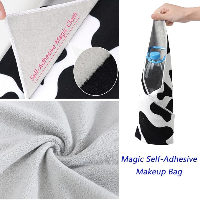 Self-Adhesive Magic Cloth Makeup Bag, Multi-Functional Cosmetic Bag, Portable Make up Wrap for Travel, Open Lay Flat Cosmetic Pouch Storage Organizer for Skincare & Makeup Accessories (Happy, 55*55cm)