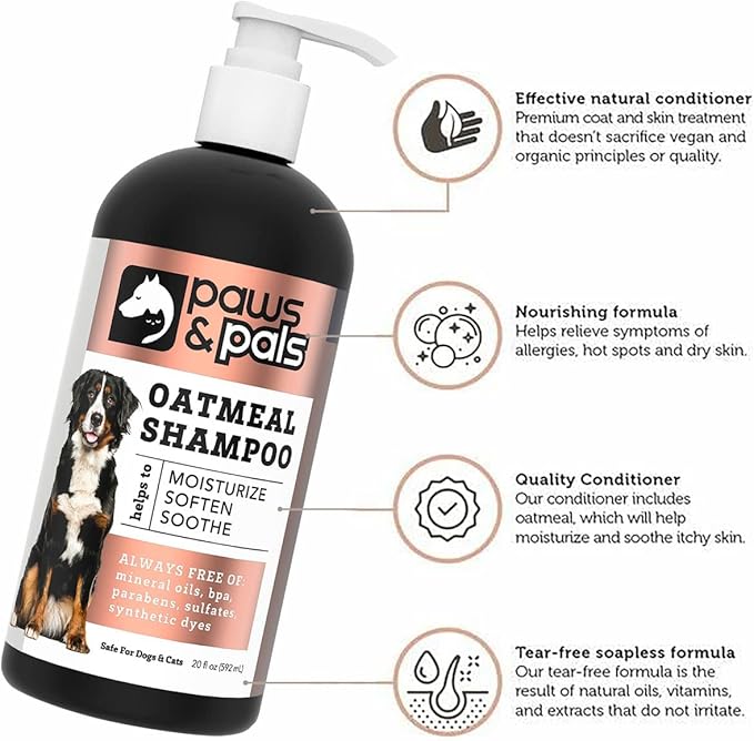 6-in-1 Dog Shampoo and Conditioner for Itchy Skin, Made in USA - 20oz Vet Formula Natural Medicated Best for De-Shedding, Itch Relief, Smelly Odor, Dry Sensitive Skin - Dogs & Cats Oatmeal Pet Wash