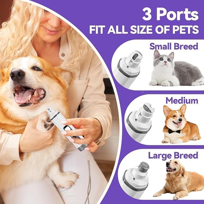 Dog Nail Grinder Quiet- Cat & Dog Nail Grinder with LED Light & Battery Display & Upgrade Grinding Head - Painless Dog Nail Trimmers for Small to Large Pets, Thick Nails, and Sensitive Paws