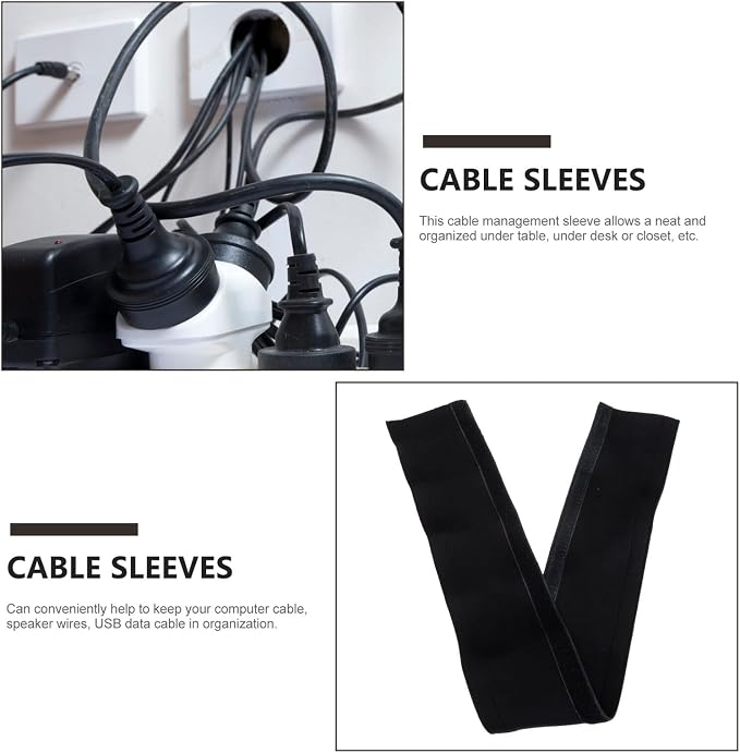 SHINEOFI Flexible Neoprene Cable Sleeve Cord Hider for Computer Wire Management Protective Wrap for Desk and Tv Cables Pet-Resistant Organizer Cover for Charging and USB Cords Black