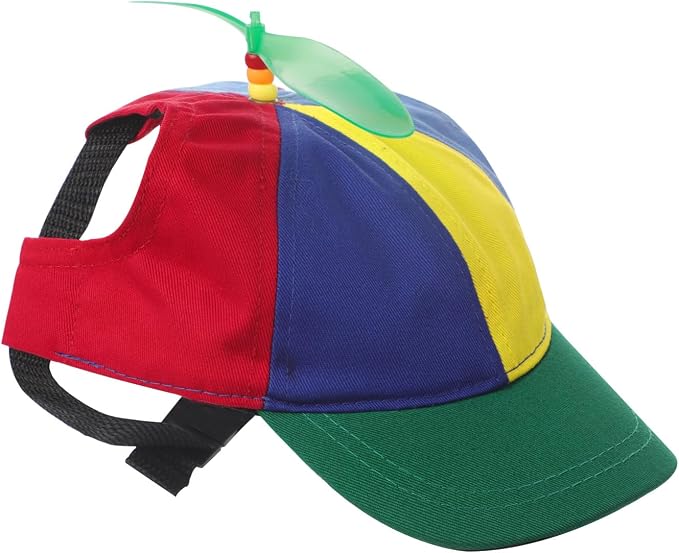 Pet Propeller Hat - Colorful Rainbow Helicopter Hat, Adjustable Cute Baseball Cap with Removable Propeller for Small Medium Dogs & Cats (Sizes S/L)