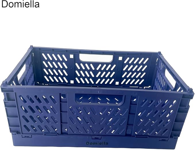 2 Pack Stackable Storage Crates, Plastic Foldable Baskets Small Blue | Easy-carry handles, suitable for toys books groceries office supplies and household storage for home office shopping
