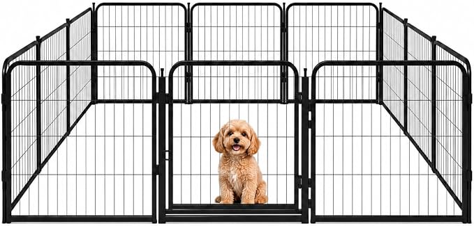 Dog Play Pen for Outdoor Use - 24'', 12 Panels for Small & Puppy Size Dogs - Portable Playpen Kennel for RV, Camping, & Yard - Heavy Duty Pet Fence w/Black Rust Resistant Coating