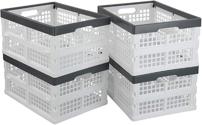Teyyvn 4-Pack Collapsible Milk Crates, 15L Plastic Stackable Storage Bins | Utility Folding Baskets, Ventilated Design for pantry, garage, closet and grocery storage