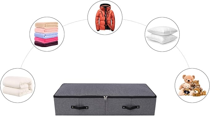 Under Bed Storage Bins with Lids, Closet Organizers, Foldable Under-bed Storage Baskets for Sheets, Clothes, Quilts, Sweaters, Wrapping Paper, 35x16.5x7inch, Black Gray, 1PCS