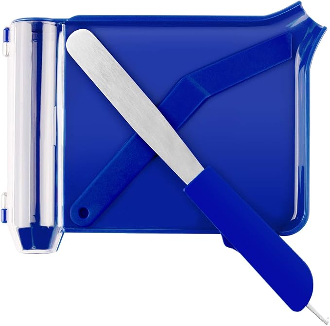 Medarchitect Right Hand Pill Counting Tray with Spatula, Blue | Dual-channel food-grade surface made without BPA, with two spatulas and hinged transfer compartment