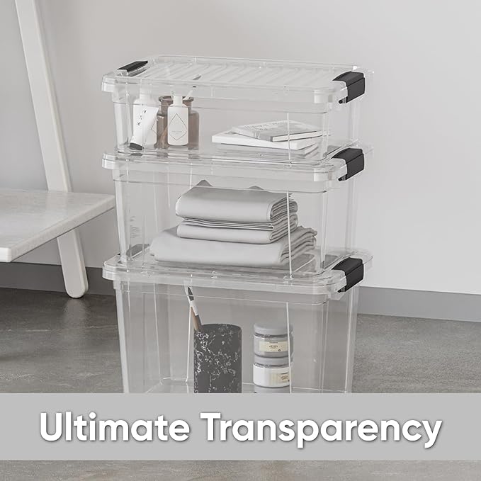 Superio 26.5 Quart Clear Plastic Storage Boxes with Lids, Stackable Organizer Containers, BPA-Free Storage Bins for Home, Office, School & Dorm, 5 Pack