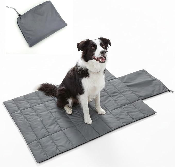 Portable Dog Crate Pad, Water-Resistant Foldable Pet Sleeping Mat, Cool Touch Summer Dog Bed for Outdoor Travel Camping & Indoor Use, Washable Black Kennel Pad (39"x28")(Grey