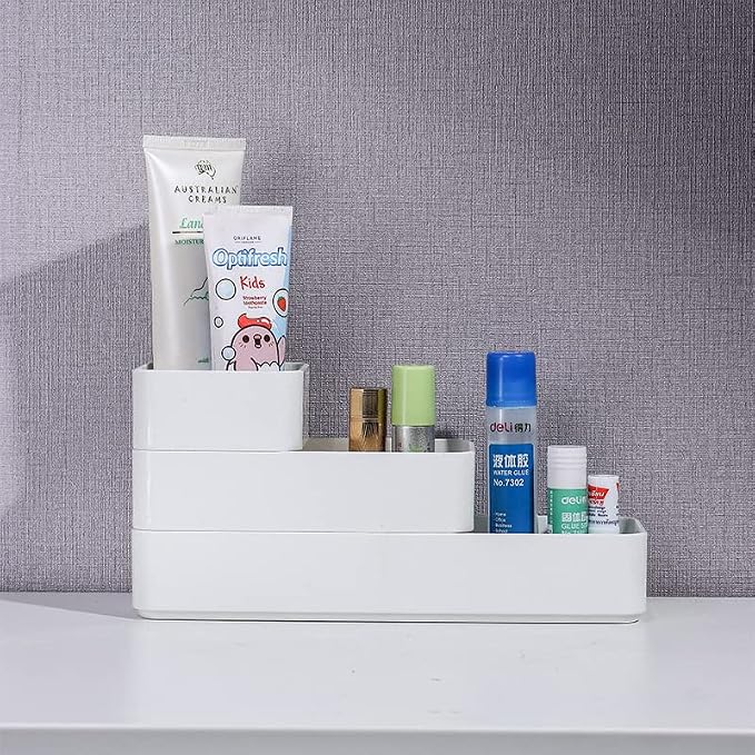 Plastic Drawer Organizers Set,Versatile Bathroom Vanity Organizer Trays | 3-Size Small Storage Bins, Makeup Organizer Containers for Makeup, Jewelries, Bedroom, Kitchen Gadgets Utensils and Office