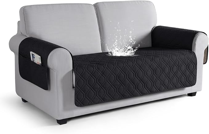 VANSOFY Waterproof Loveseat Couch Cover for Pets, Black, 54" | Non-Slip, Washable, Utility Pockets, Pet Friendly, Furniture Protector Slipcover for 2 Cushion Plus Couch