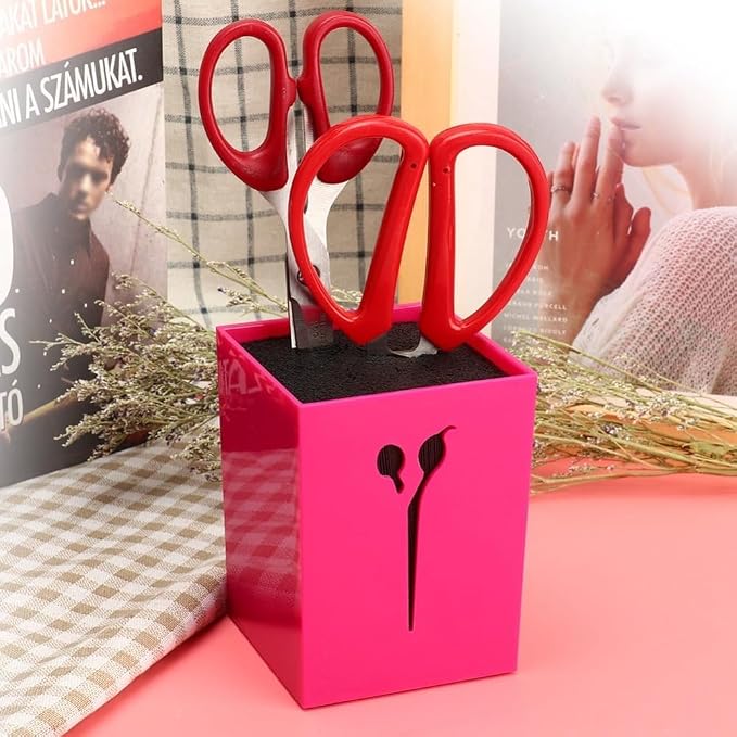 Scissor Holder Storage Box, ABS PET Hairdressing Shear Organizer with Anti-Slip Base, 4.13 x 3.19 in(Rose Red)
