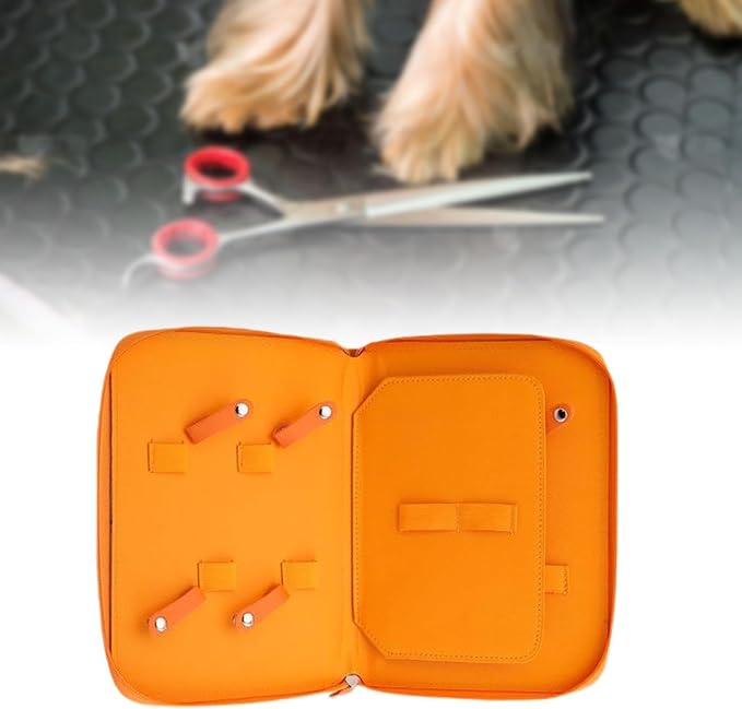 Pet Grooming Tool Storage Case Dog or Cat Grooming Supplies Dog Grooming Bag Portable PU Leather Storage Organizer Suitable for Professional Pet, Orange