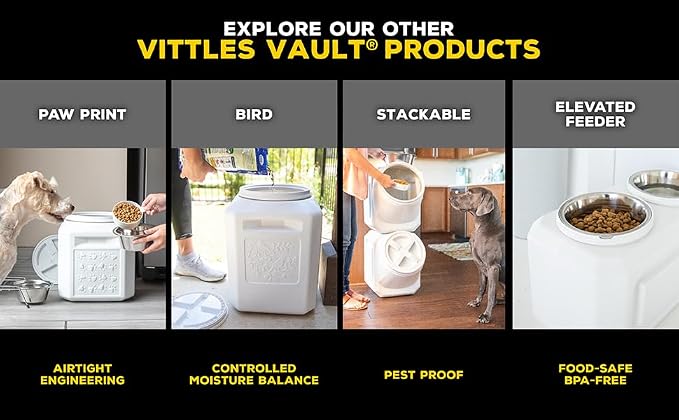 Vittles Vault Traditional Dog and Cat Food Container + Scoop, Gray, 80lbs | BPA Free Plastic, Sealed Airtight for Kibble, Bird Seed, Oatmeal and More; Includes Scoop, Made in USA