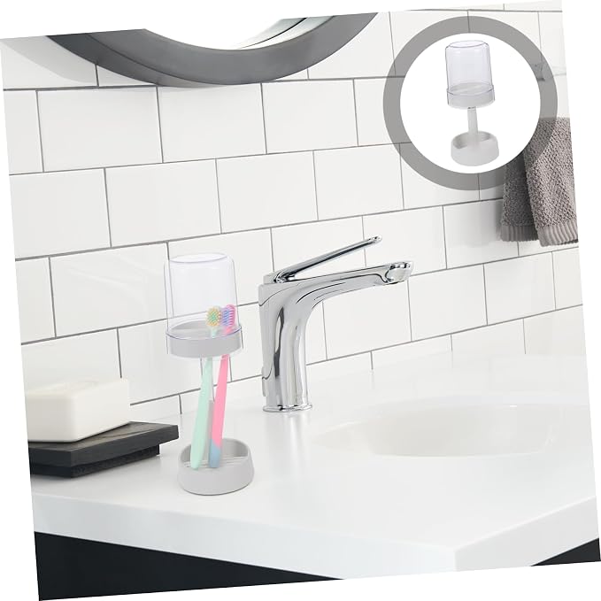 VOSAREA Toothbrush Holder with Covers Slots Toothpaste Storage Rack Organizer for Electric Toothbrushes Design with Rinse Cup Portable Easy to Clean for Bathroom Use