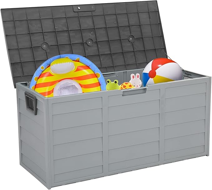 Outdoor Storage Box with Wheels, 75 Gallon Mobile Waterproof Resin Deck Box, Plastic Lockable Containers for Backyard Patio Cushions, Garden Tools, Pool Accessories, UV-Resistant Furniture
