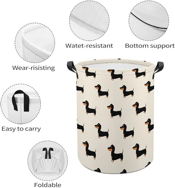 Waterproof Foldable Basket with Handles Doxie Dachshund Weiner Dog Pet, Large Capacity Laundry Hamper for Clothes, Toys, and Home Organization