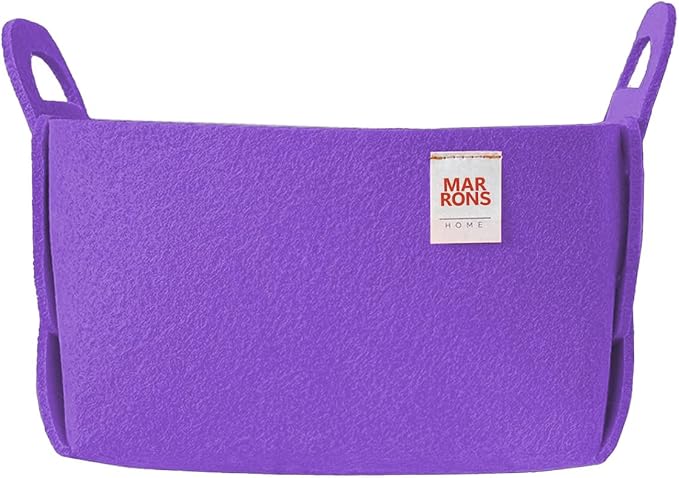 Collapsible Felt PURPLE Storage Bin Small 7.1"x5.1"x5.1" – Foldable Basket with Handles for Closet, Storage, Laundry Room Organization, Decorative Storage Baskets for Shelves, Nursery