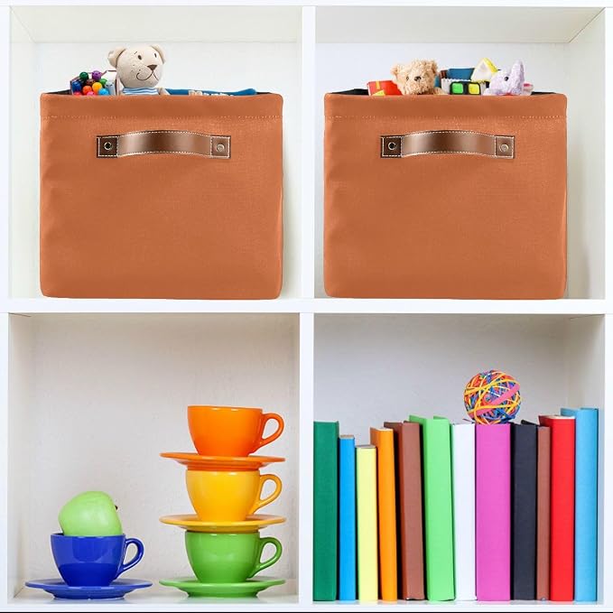 Hello Fall Orange Storage Basket Fabric Kitchen Baskets Autumn Pumpkin Open Home Storage Bins Boxes Foldable Organizer Bag for Baby Cloth Pet Toy Book Shelf Closet Baskets 2 Pack 16×12×8 Inches