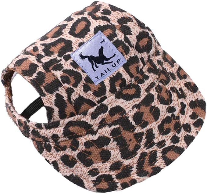Leconpet Baseball Caps Hats with Neck Strap Adjustable Comfortable Ear Holes for Small Medium and Large Dogs in Outdoor Sun Protection (M, Leopard)