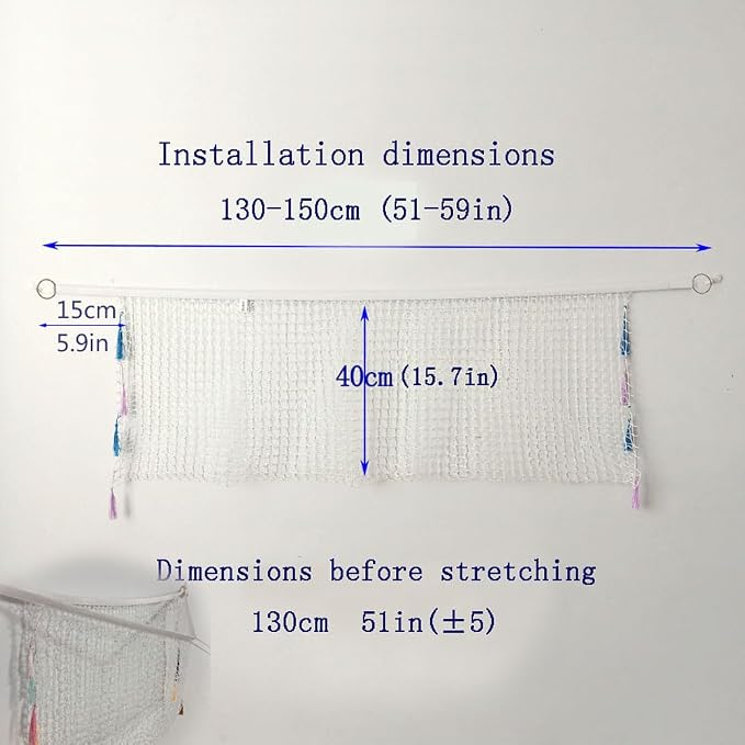 Stuffed Animal Hammock, Corner Wall Storage Net for Plush Toys, Polyester Hanging Organizer for Bedroom and Playroom Decor, White, 51 Inch, Includes Hooks