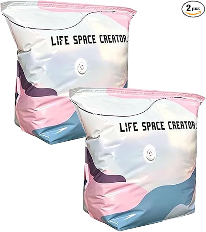 2 Pack Cube Compression Space Saver Bags, No-Pump 3D Vacuum Storage Bags | Large Size Storage Solution, Protect Clothes from Moisture & Dust, Ideal for Bedding, Seasonal Gear & Travel