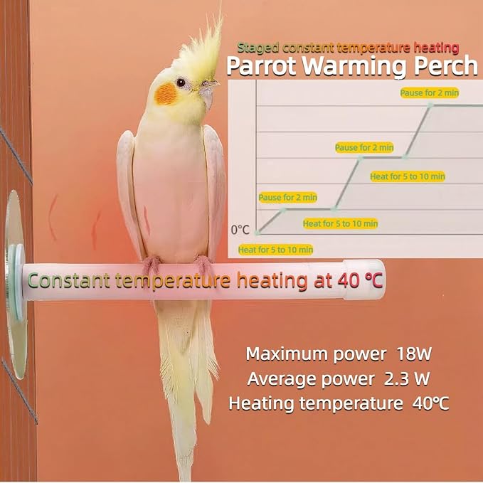 Parrot Heated Perch, 5-Level Adjustable Temperature Heated Bird Perch with Timer & Display, Bird Cage Heater Stand for Small Medium Birds Indoors Outdoor (White, M)