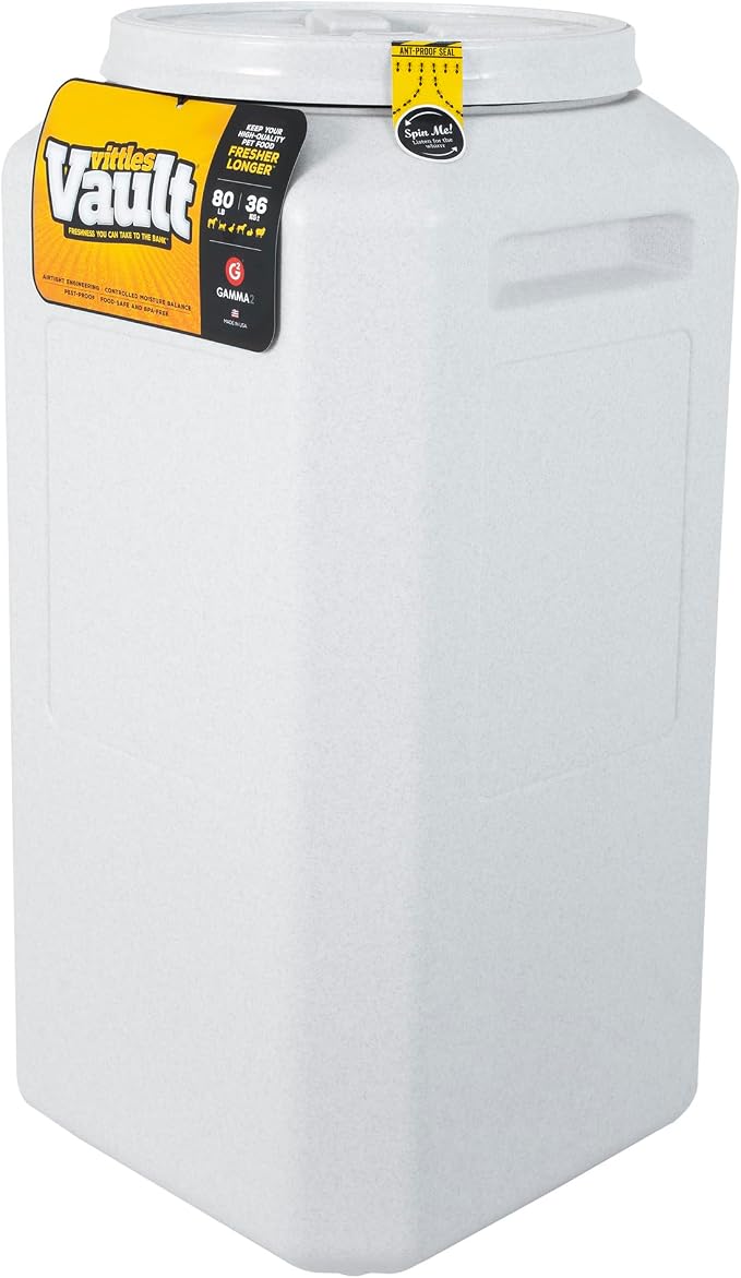 Vittles Vault Traditional Dog and Cat Food Container + Scoop, Gray, 80lbs | BPA Free Plastic, Sealed Airtight for Kibble, Bird Seed, Oatmeal and More; Includes Scoop, Made in USA
