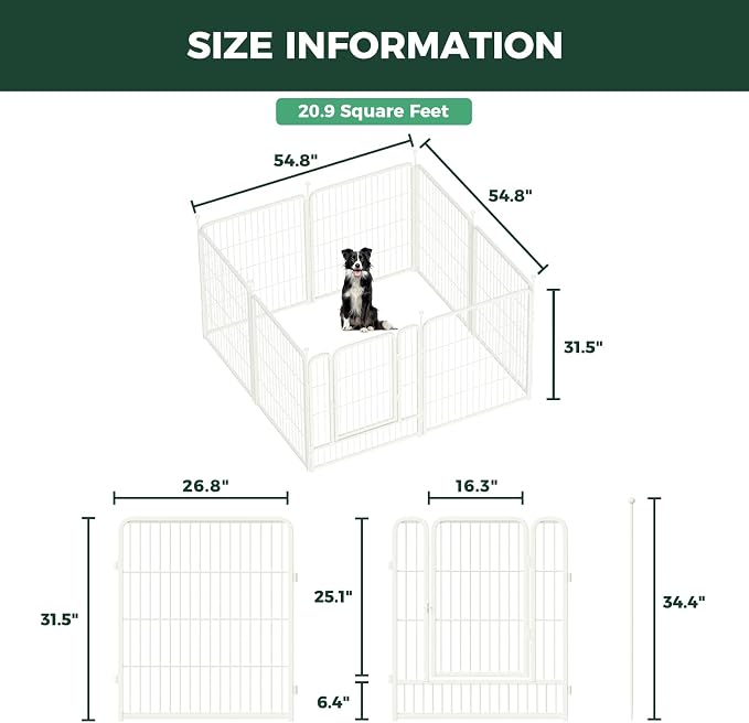FXW Rollick Dog Playpen, Indoor, Yard & RV Camping, 32" H, 8 Panels | Easy setup, Heavy-duty, DIY layouts, for Small & Medium Dogs, Patented