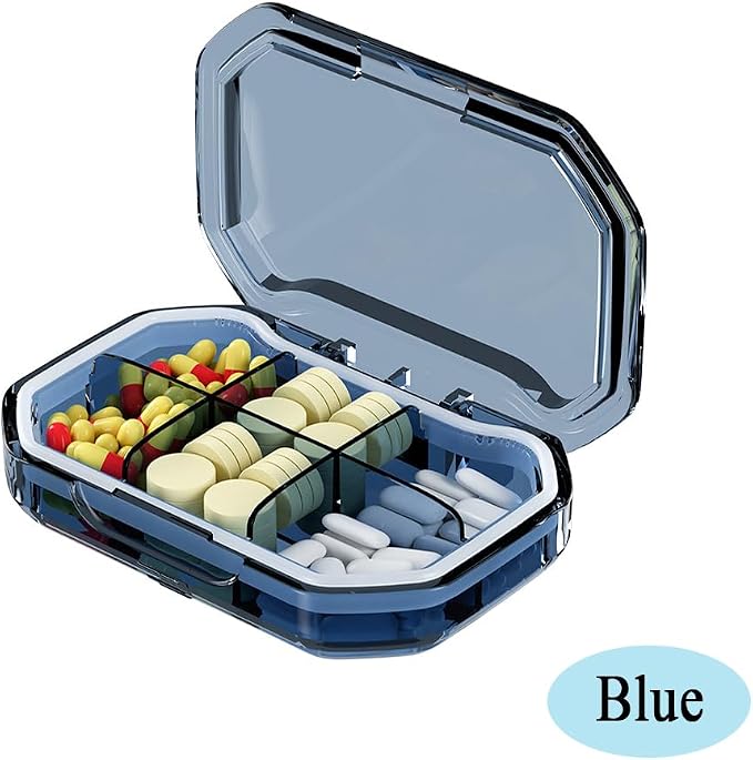 Travel Pill Organizer, 6 Compartments Compact Pill Case Container | Portable Medicine Dispenser Supplement Planner, Perfect for On-The-Go Storage, Vitamin Reminder Box for Purse Pocket, Blue